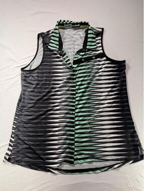 Jamie Sadock black, white, and mint green diagonal striped button up blouse